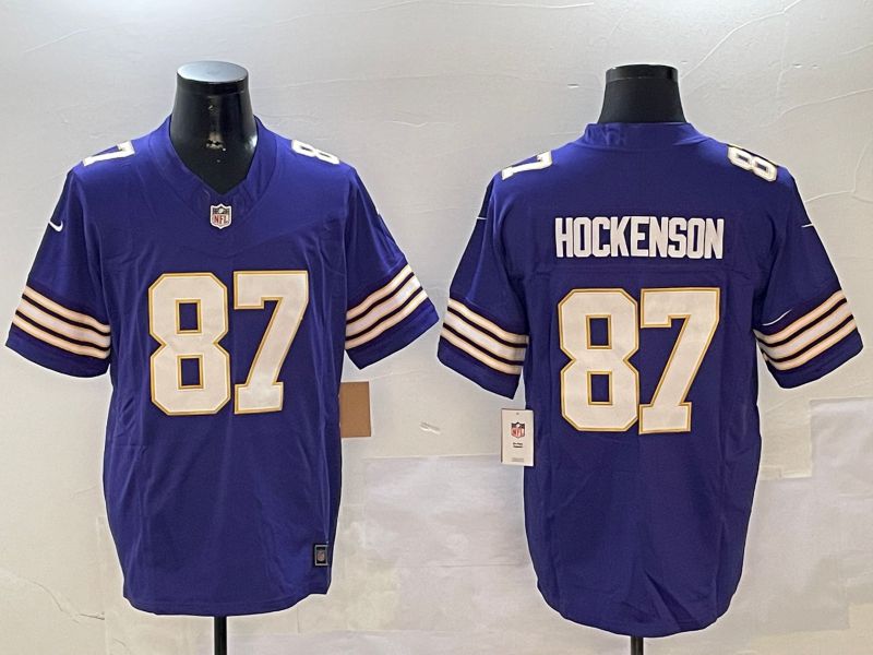 Men Minnesota Vikings #87 Hockenson Purple Throwback Three generation 2024 Nike Limited NFL Jersey style 1